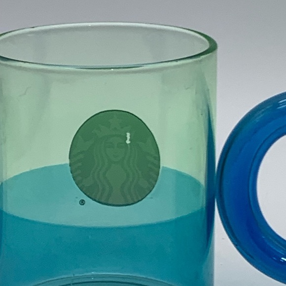 Set Of Two 2021 Starbucks Blue Handled Glass Coffee Mug Cup 12 Oz - Picture 4 of 9